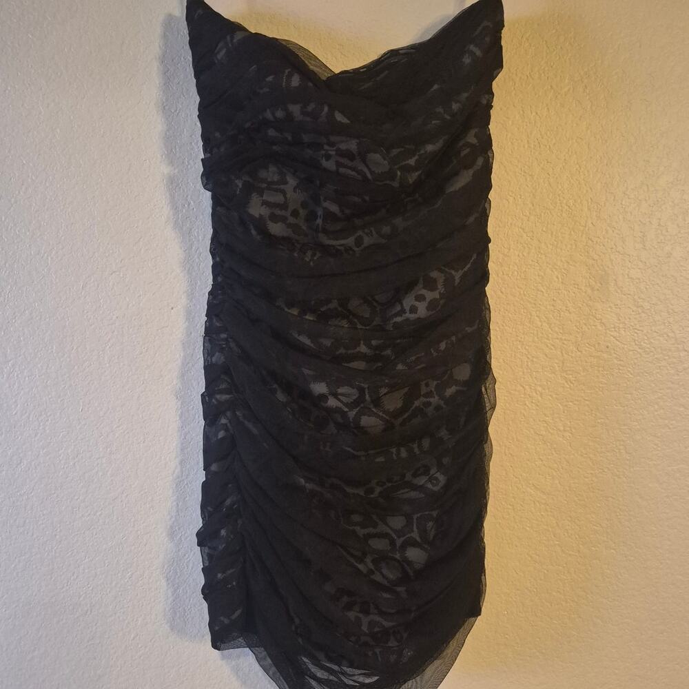 Armani Exchange Y2K Strapless Ruched Tulle Leopard Print Mini Dress Size 4